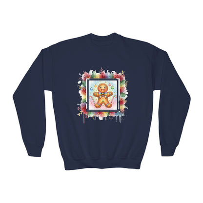 Cute Gingerbread Youth Crewneck Sweatshirt for Holiday Cheer