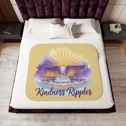 Sherpa Gold Kindness Ripples Retro Watercolor TN Blanket, Cookeville, TN, Waterfall Capital of the World, Purple and Gold