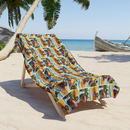 Beach Towel — Retro Surfboard & Palm Pattern Summer Towel