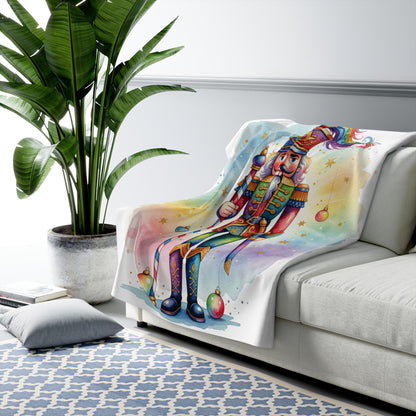 Nutcracker Sherpa Fleece Blanket — Colorful Watercolor Holiday Throw