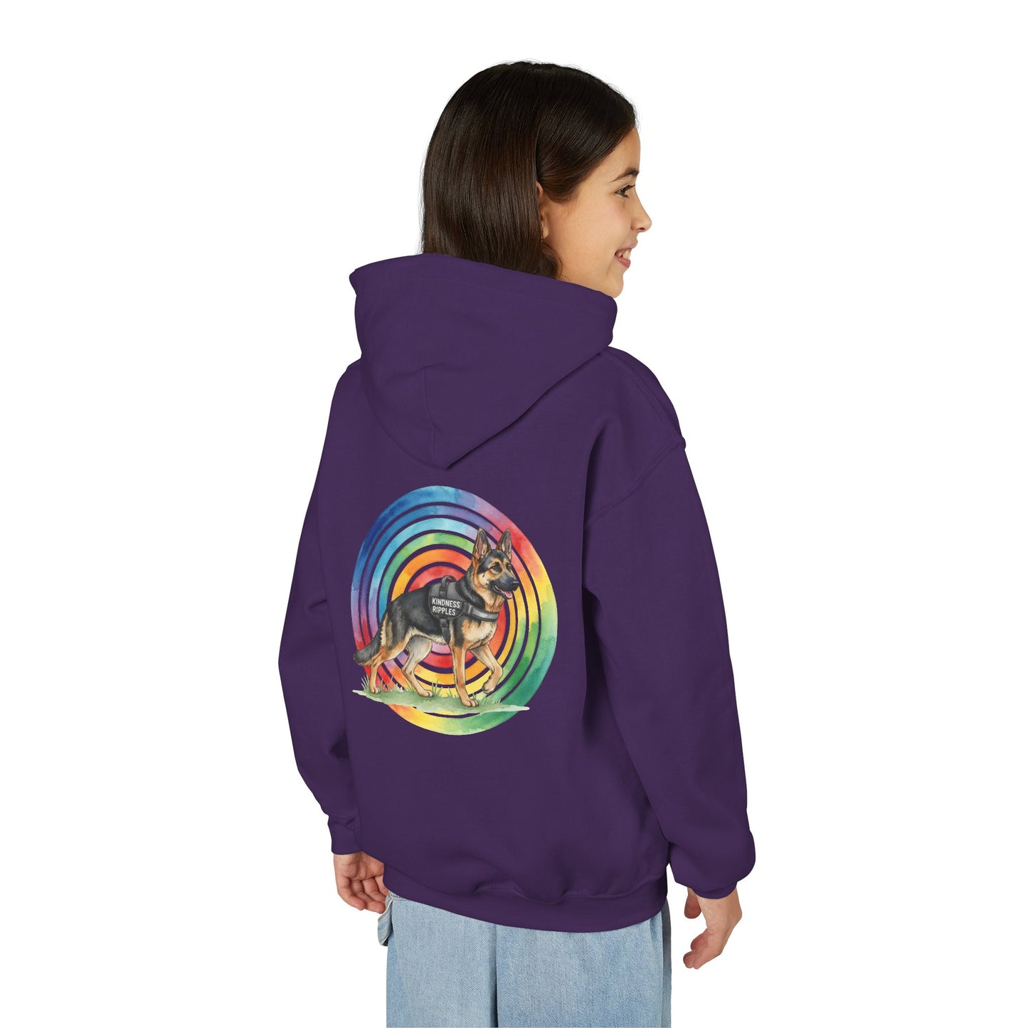 Youth Hoodie — Rainbow Paw & German Shepherd Graphic - Kindness Ripples