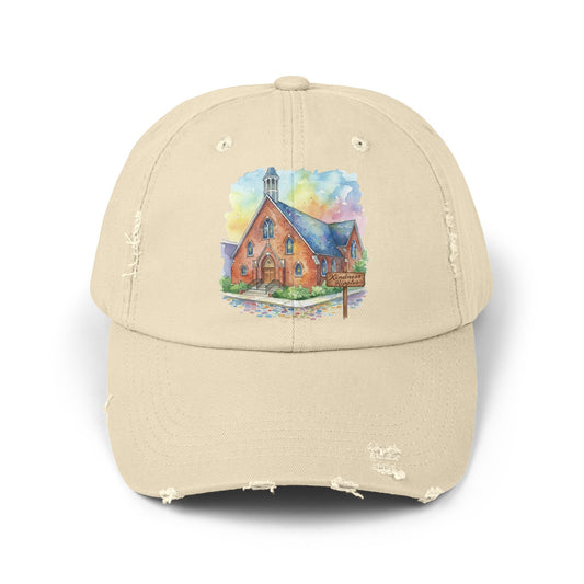 Distressed Cap with Watercolor Church Illustration -- Pays Homage to the Amazing St. William Community