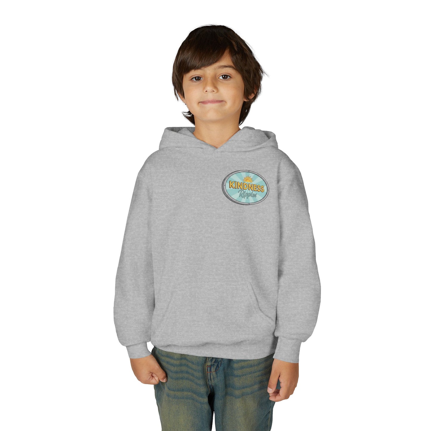 Youth Hooded Sweatshirt - Kindness & Good Energy, Cozy Gift, Throwback, Sunshine Vibes, Kids Apparel, Spring & Summer Fashion
