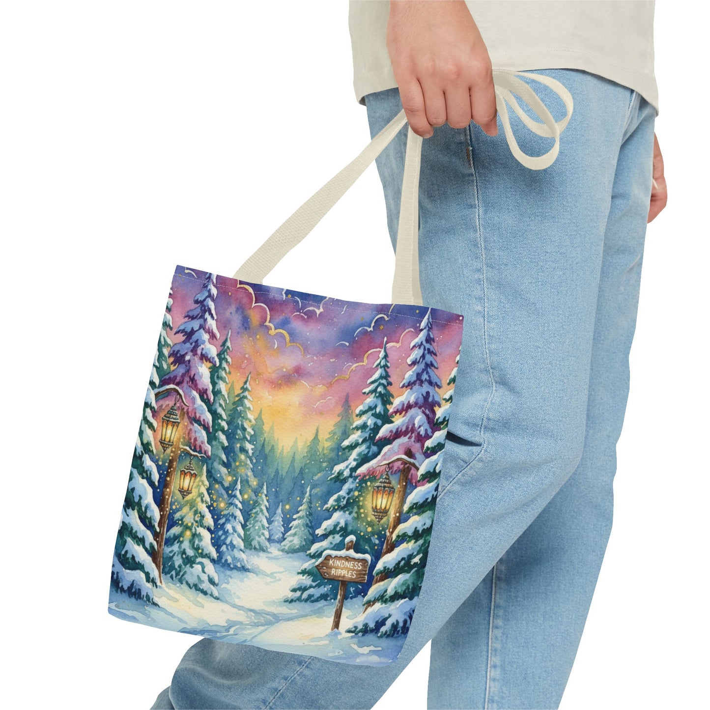 Enchanting Watercolor Winter Wonderland Tote Bag - Festive Holiday Gift & Everyday Carryall | 3 Sizes, Custom Handles