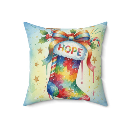 Colorful Holiday Pillow with 'HOPE' Design