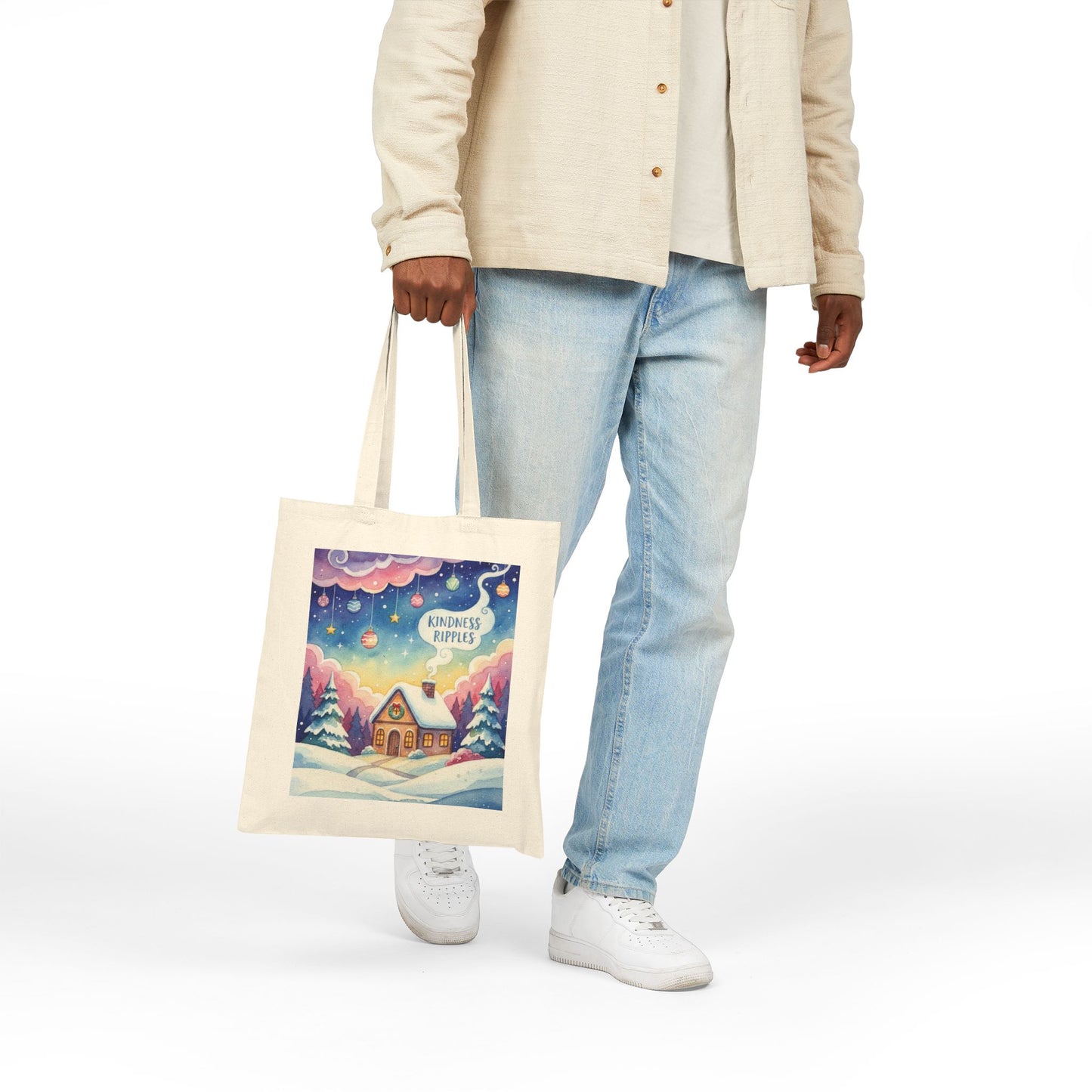 Kindness Ripples Cotton Canvas Tote Bag Gingerbread House