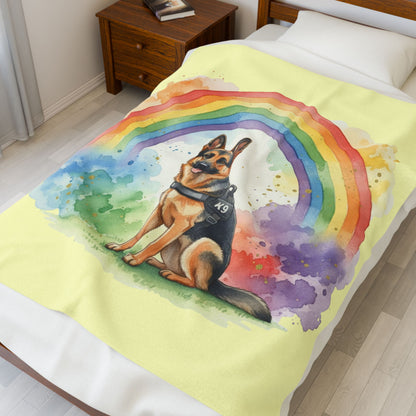 K9 German Shepherd Rainbow Velveteen Plush Blanket