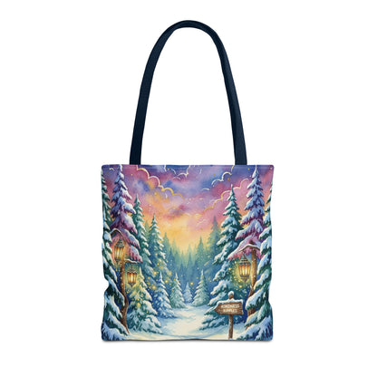Enchanting Watercolor Winter Wonderland Tote Bag - Festive Holiday Gift & Everyday Carryall | 3 Sizes, Custom Handles