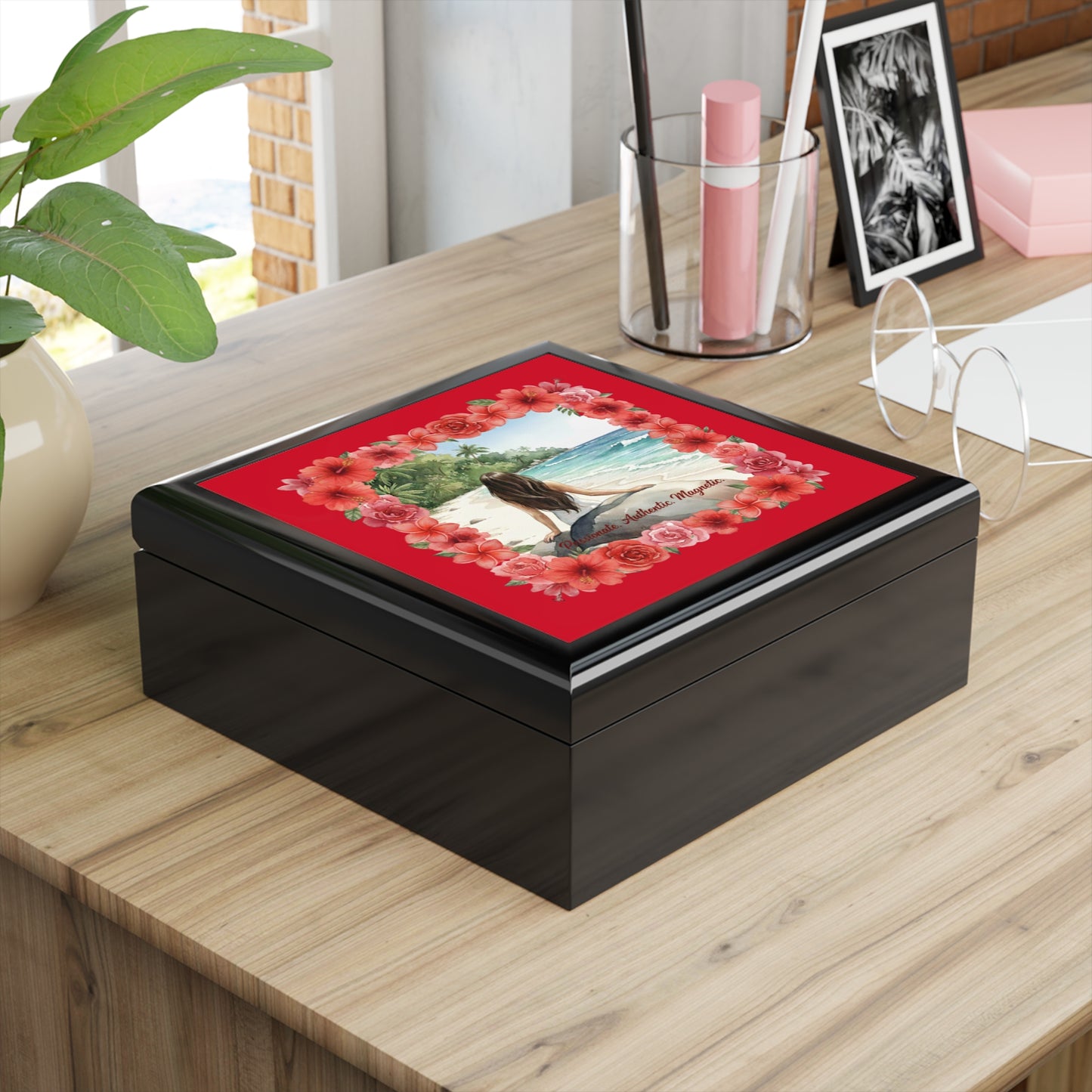 The Cristina - Tropical Floral Jewelry Box - Elegant Accessory Organizer with Hibiscus Design
