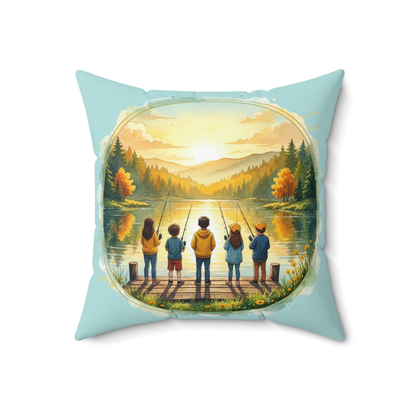 Pillow Fishing off the Dock Spun Polyester Square Pillow