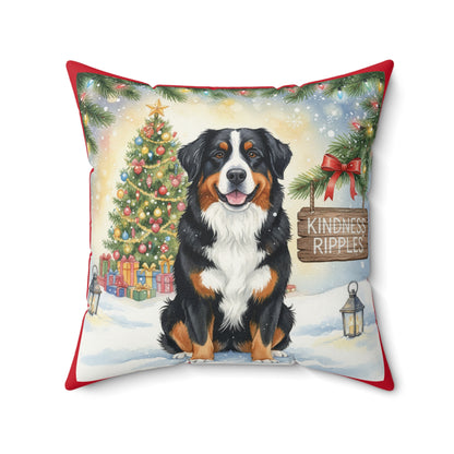 Bernese Mountain Dog Christmas Pillow – Holiday Tree & Gifts Decorative Throw Pillow