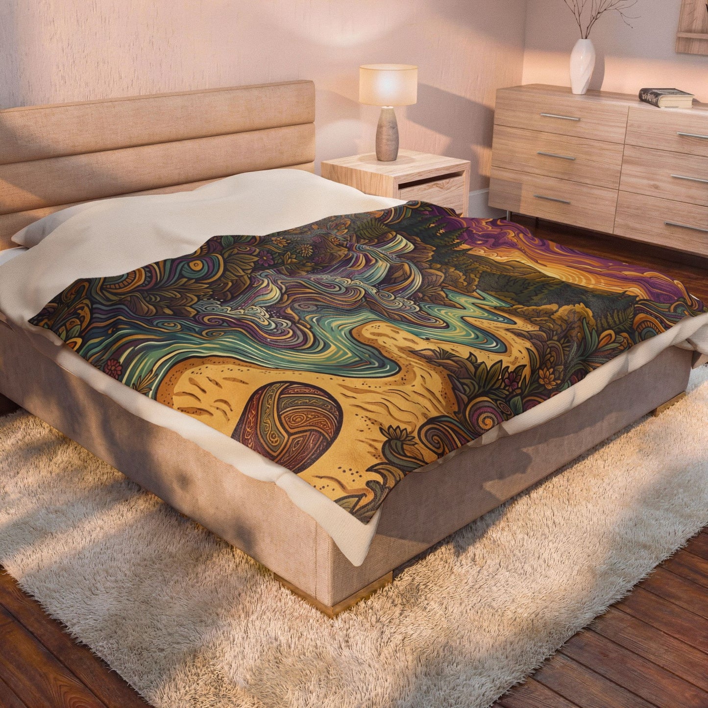 Velveteen Plush Blanket — Funky Tennessee Waterfall Landscape Throw Blanket