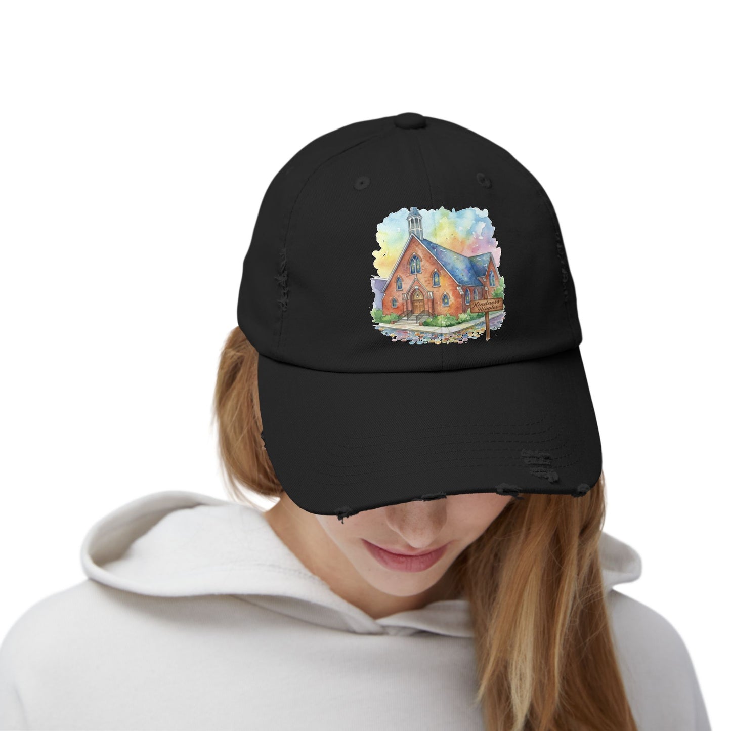 Distressed Cap with Watercolor Church Illustration -- Pays Homage to the Amazing St. William Community