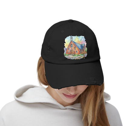 Distressed Cap with Watercolor Church Illustration -- Pays Homage to the Amazing St. William Community