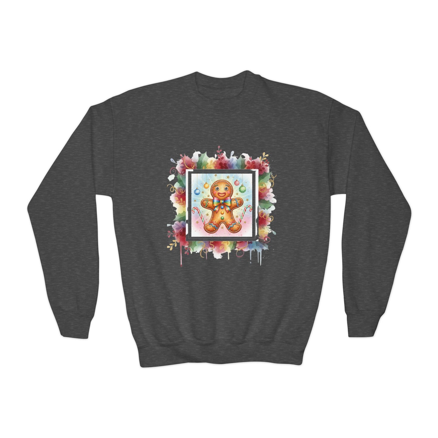 Cute Gingerbread Youth Crewneck Sweatshirt for Holiday Cheer
