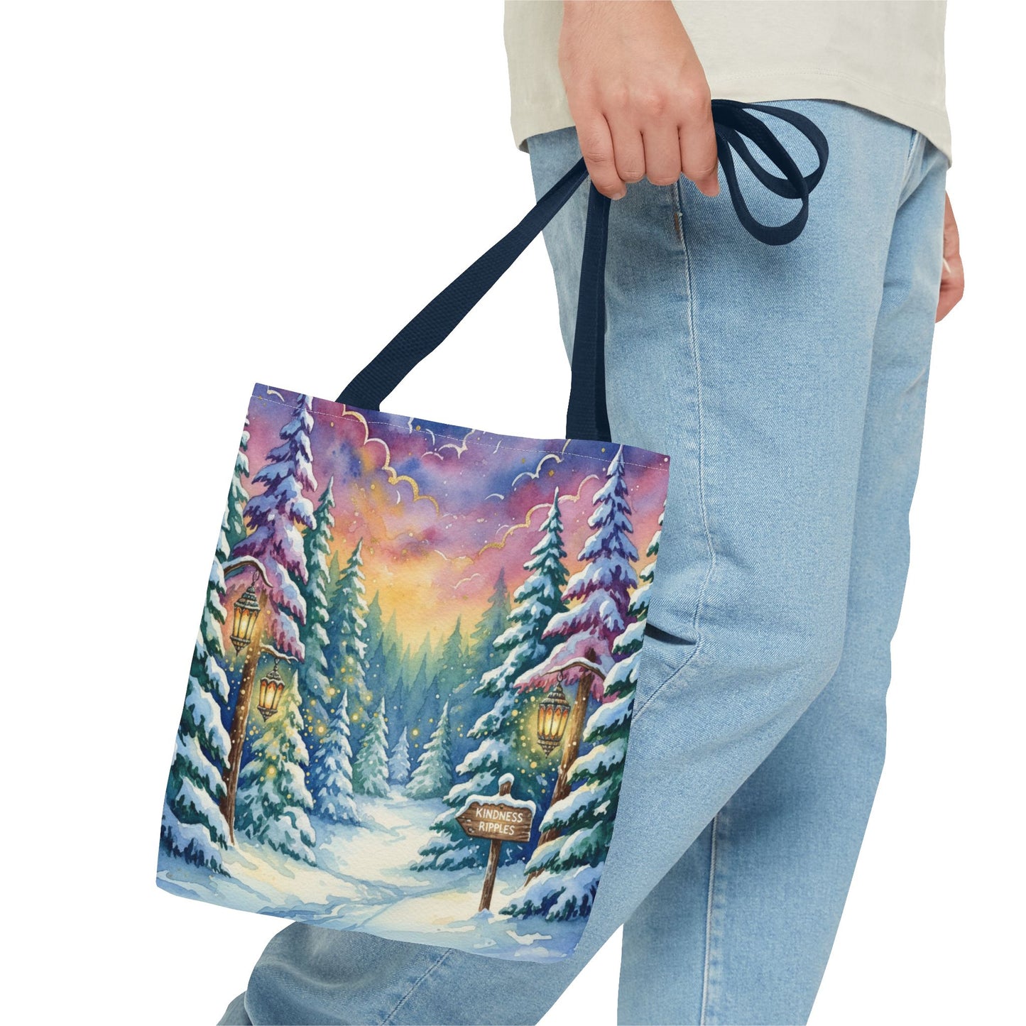 Enchanting Watercolor Winter Wonderland Tote Bag - Festive Holiday Gift & Everyday Carryall | 3 Sizes, Custom Handles
