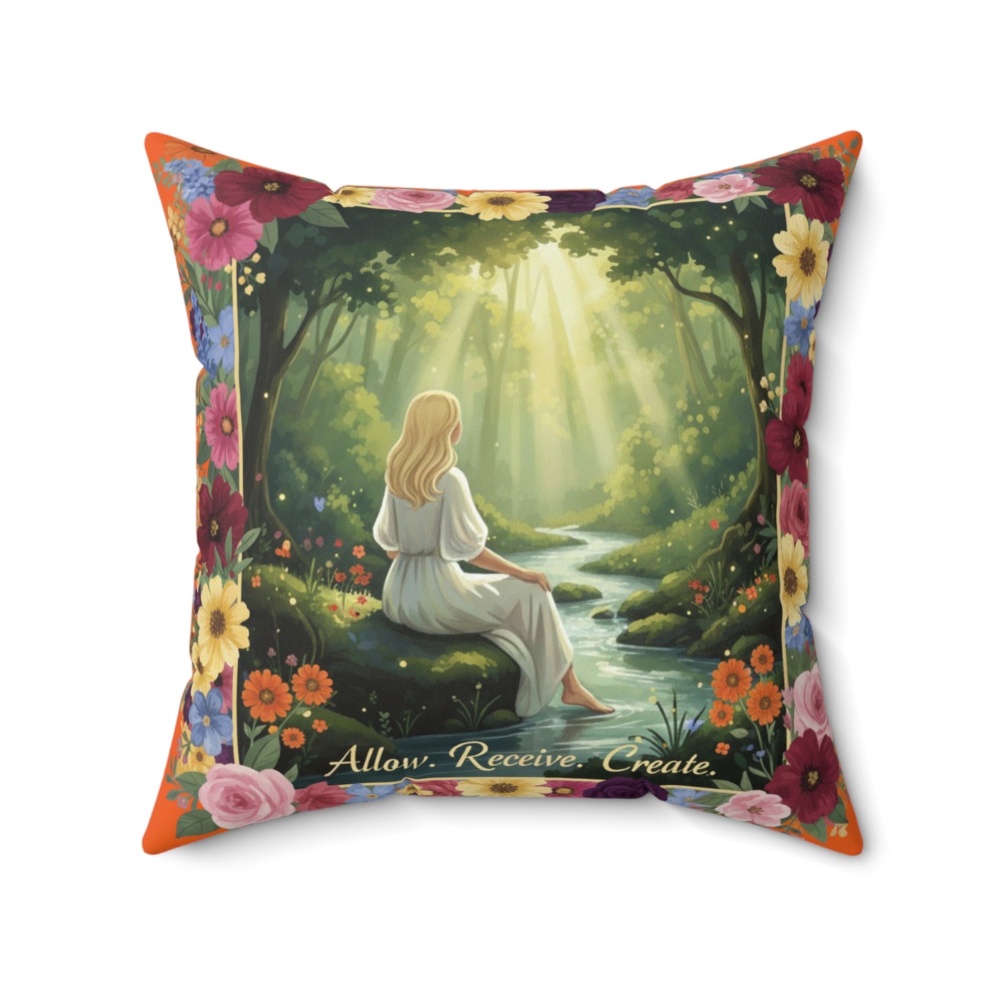 The Amanda - Serene Floral Throw Pillow - 'Allow, Receive, Create' Design