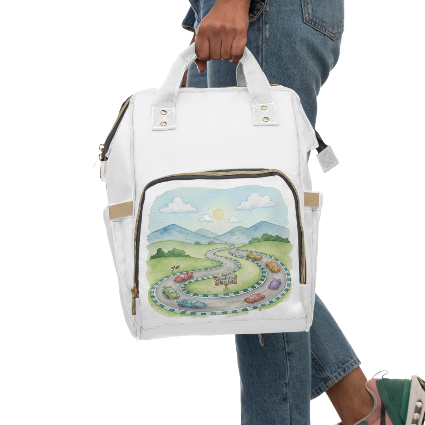 Whimsical Road Trip and Race Car Diaper Backpack for Parents