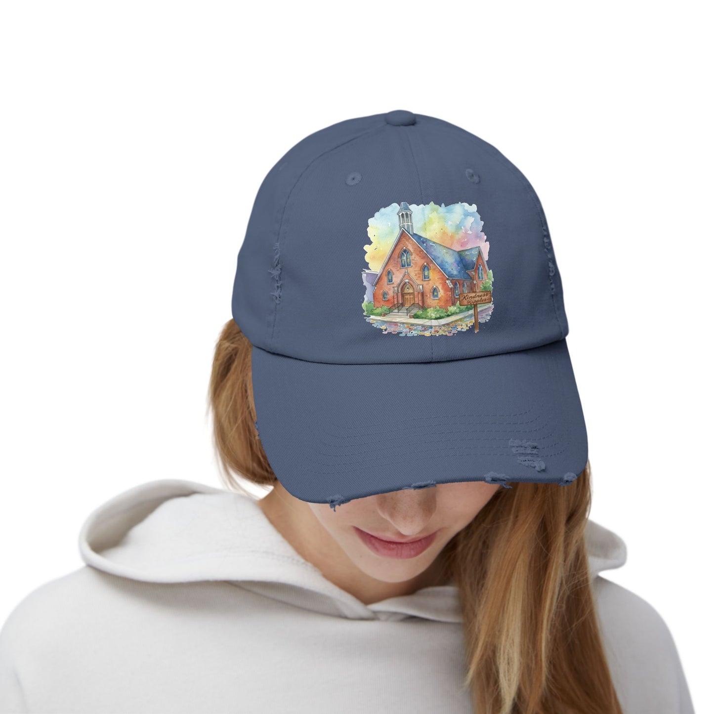 Distressed Cap with Watercolor Church Illustration -- Pays Homage to the Amazing St. William Community