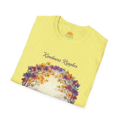 Unisex Softstyle Kindness Ripples Dogwoods and Sunshine T-Shirt, Cookeville, TN, Purple and Gold, Waterfall Capital of the World