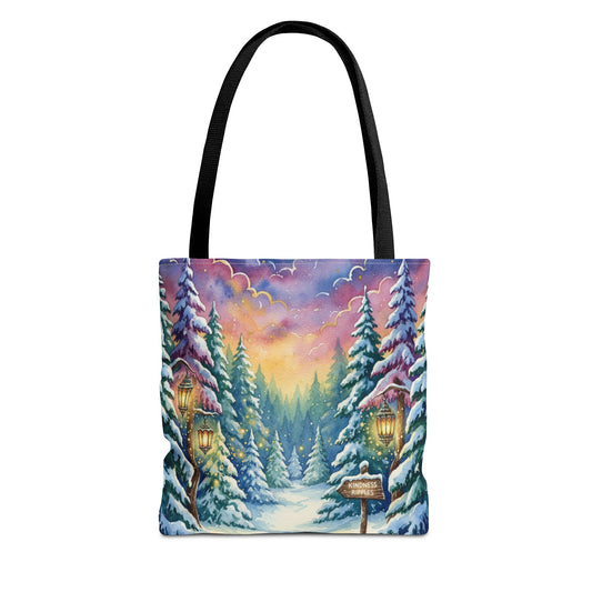 Enchanting Watercolor Winter Wonderland Tote Bag - Festive Holiday Gift & Everyday Carryall | 3 Sizes, Custom Handles