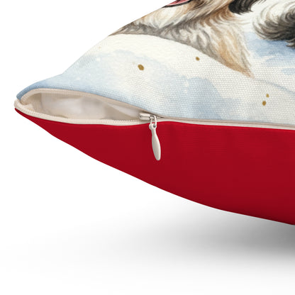 Tibetan Terriers Christmas Pillow – Holiday Tree & Gifts Decorative Throw Pillow