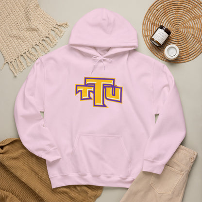 Pink School Logo Hoodie — Retro TTU Initials Pullover