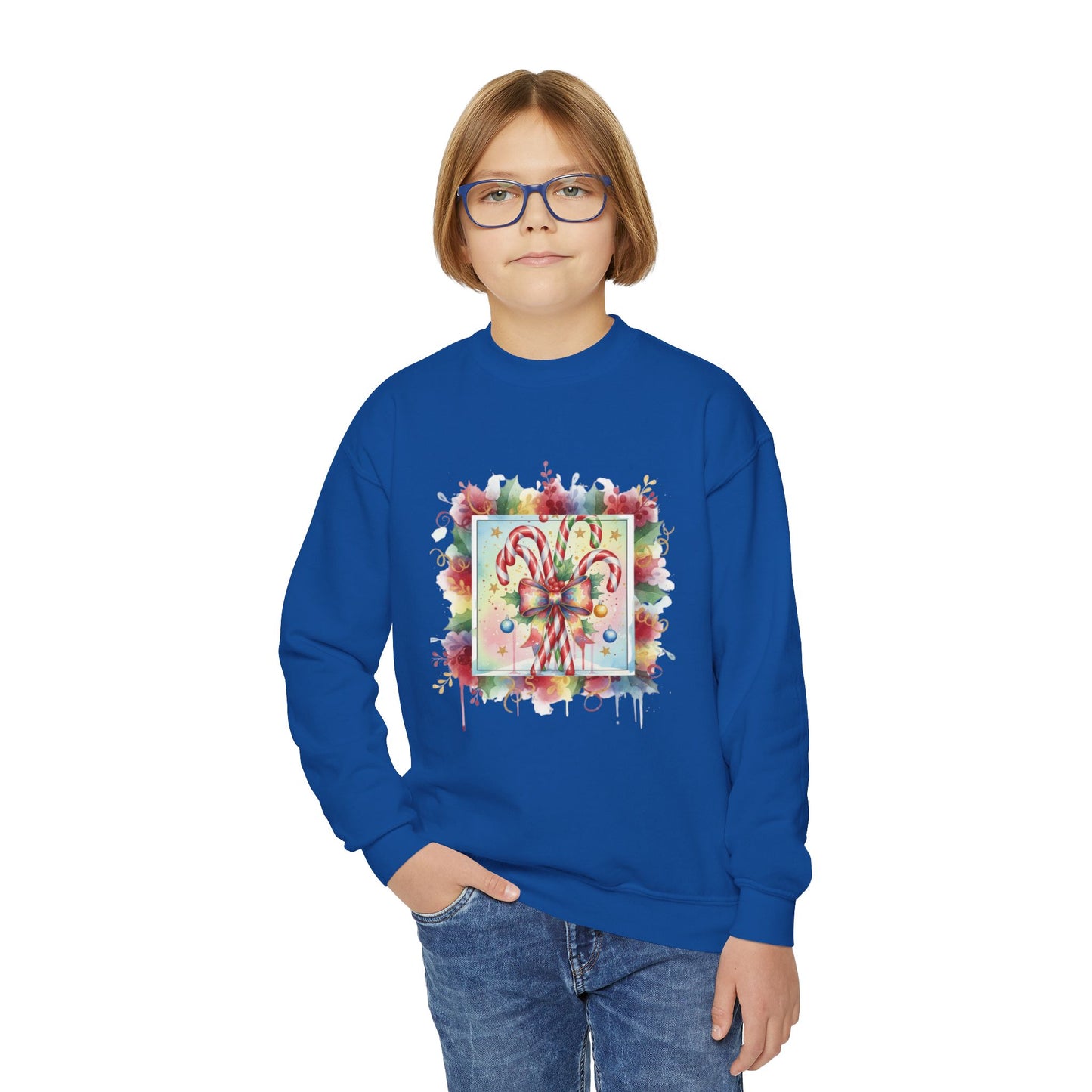 Candy Cane Youth Crewneck Sweatshirt - Festive Holiday Apparel