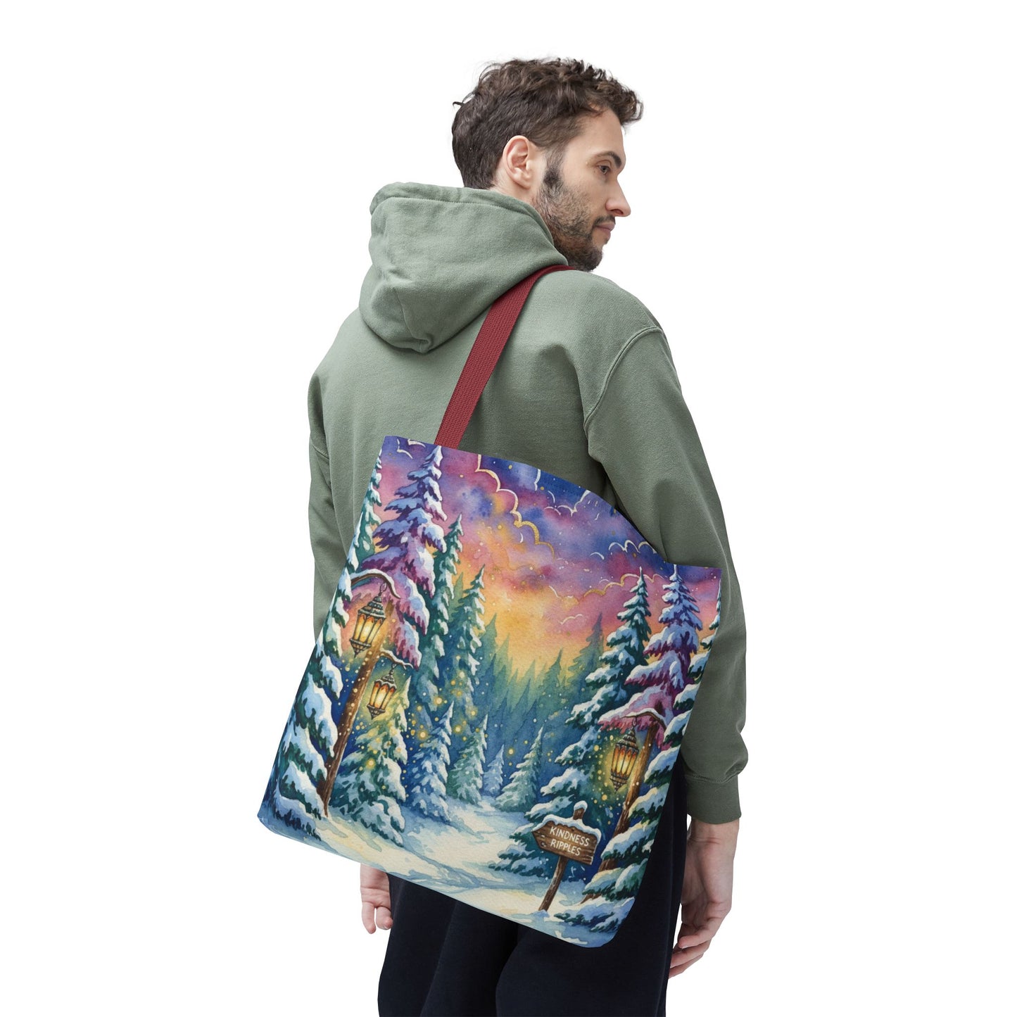 Enchanting Watercolor Winter Wonderland Tote Bag - Festive Holiday Gift & Everyday Carryall | 3 Sizes, Custom Handles