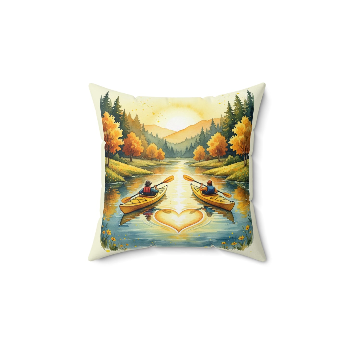 Kayaking Hearts of Hope Square Throw Pillow — Nature Lover Accent Pillow
