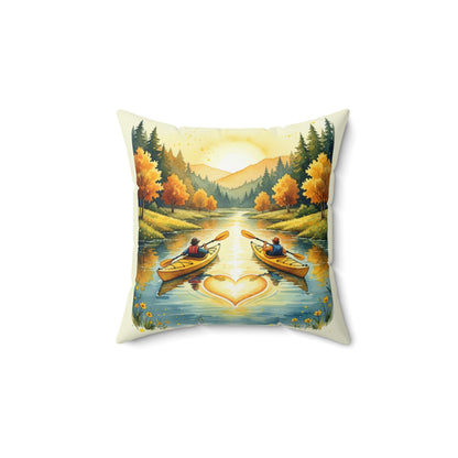 Kayaking Hearts of Hope Square Throw Pillow — Nature Lover Accent Pillow