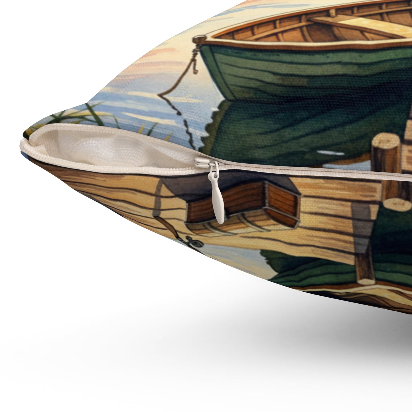 Golden Hour Angler's Dream: Watercolor Lake Sunset Pillow