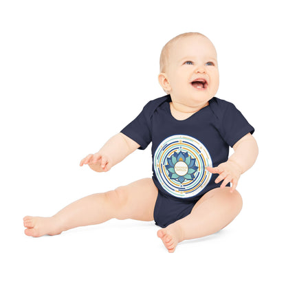 Colorful Lotus Baby Bodysuit - Organic Cotton Short Sleeve for Eco-Friendly Families