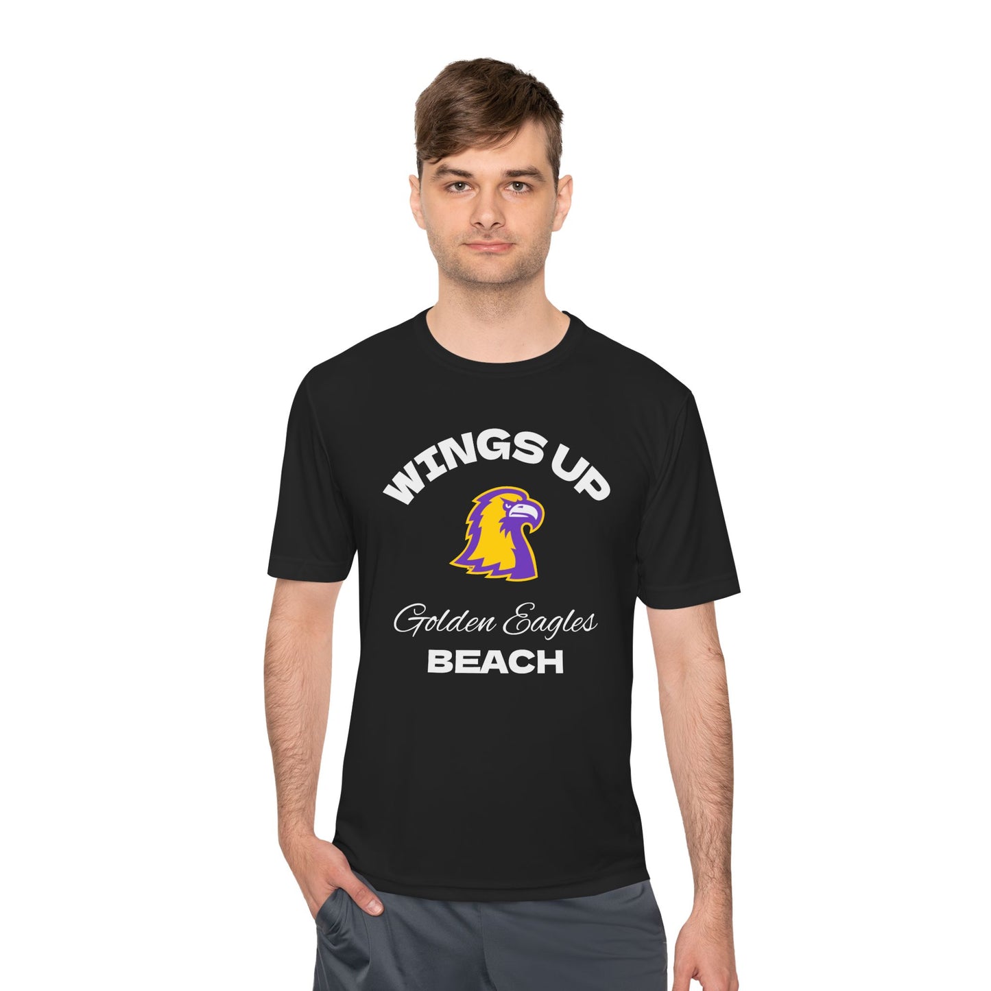 Moisture Wicking Tee, Golden Eagles Wings Up, Sportswear, Gym Shirt, Beach T-Shirt, Summer Activewear, Gift for Fans
