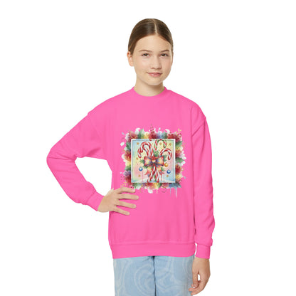 Candy Cane Youth Crewneck Sweatshirt - Festive Holiday Apparel