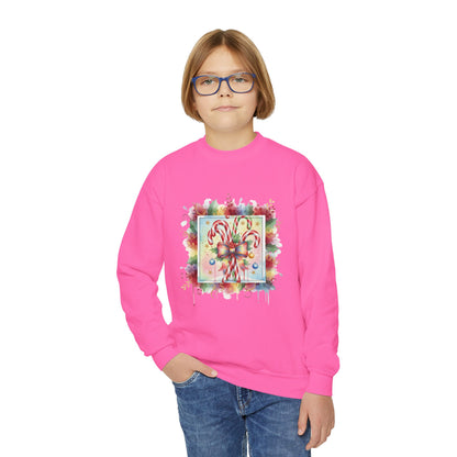 Candy Cane Youth Crewneck Sweatshirt - Festive Holiday Apparel