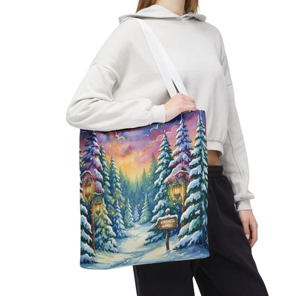 Enchanting Watercolor Winter Wonderland Tote Bag - Festive Holiday Gift & Everyday Carryall | 3 Sizes, Custom Handles