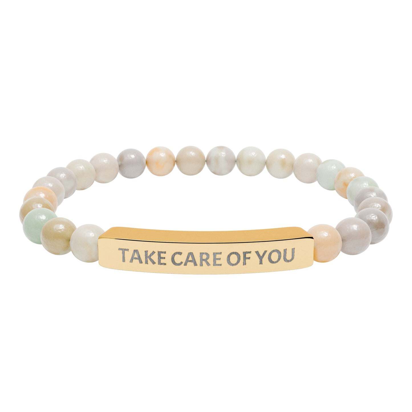 Take Care of You Natural Stone Stretch Bar Bracelet — Engraved Self-Care Jewelry