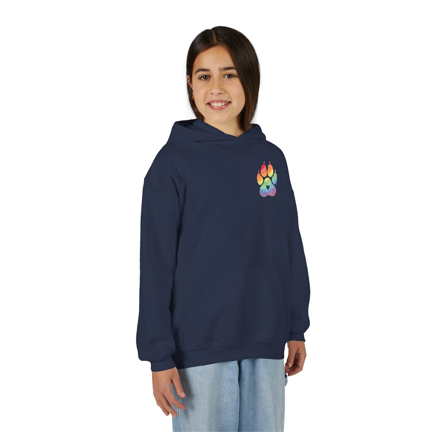 Youth Hoodie — Rainbow Paw & German Shepherd Graphic - Kindness Ripples
