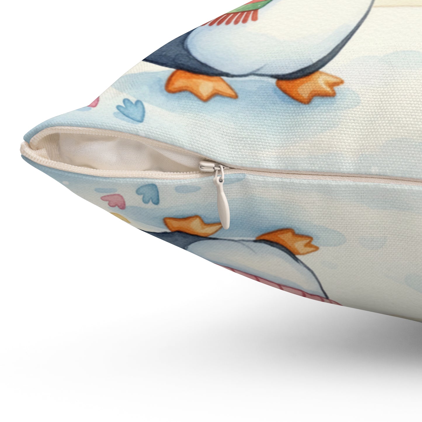 Cutest Penguin Couple Pillow — "T and J" Spun Polyester Square Pillow