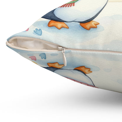 Cutest Penguin Couple Pillow — "T and J" Spun Polyester Square Pillow