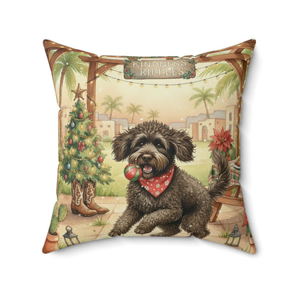 Square Pillow - Curly Haired Doodle Holiday Picnic Fun Design