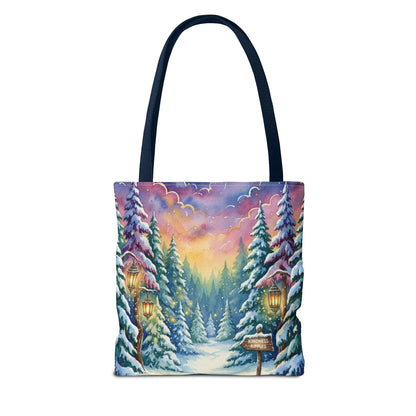 Enchanting Watercolor Winter Wonderland Tote Bag - Festive Holiday Gift & Everyday Carryall | 3 Sizes, Custom Handles