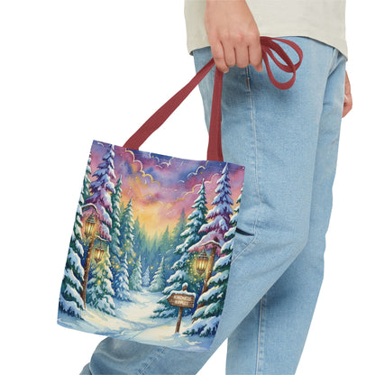 Enchanting Watercolor Winter Wonderland Tote Bag - Festive Holiday Gift & Everyday Carryall | 3 Sizes, Custom Handles