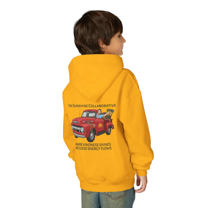 Youth Hooded Sweatshirt - Kindness & Good Energy, Cozy Gift, Throwback, Sunshine Vibes, Kids Apparel, Spring & Summer Fashion