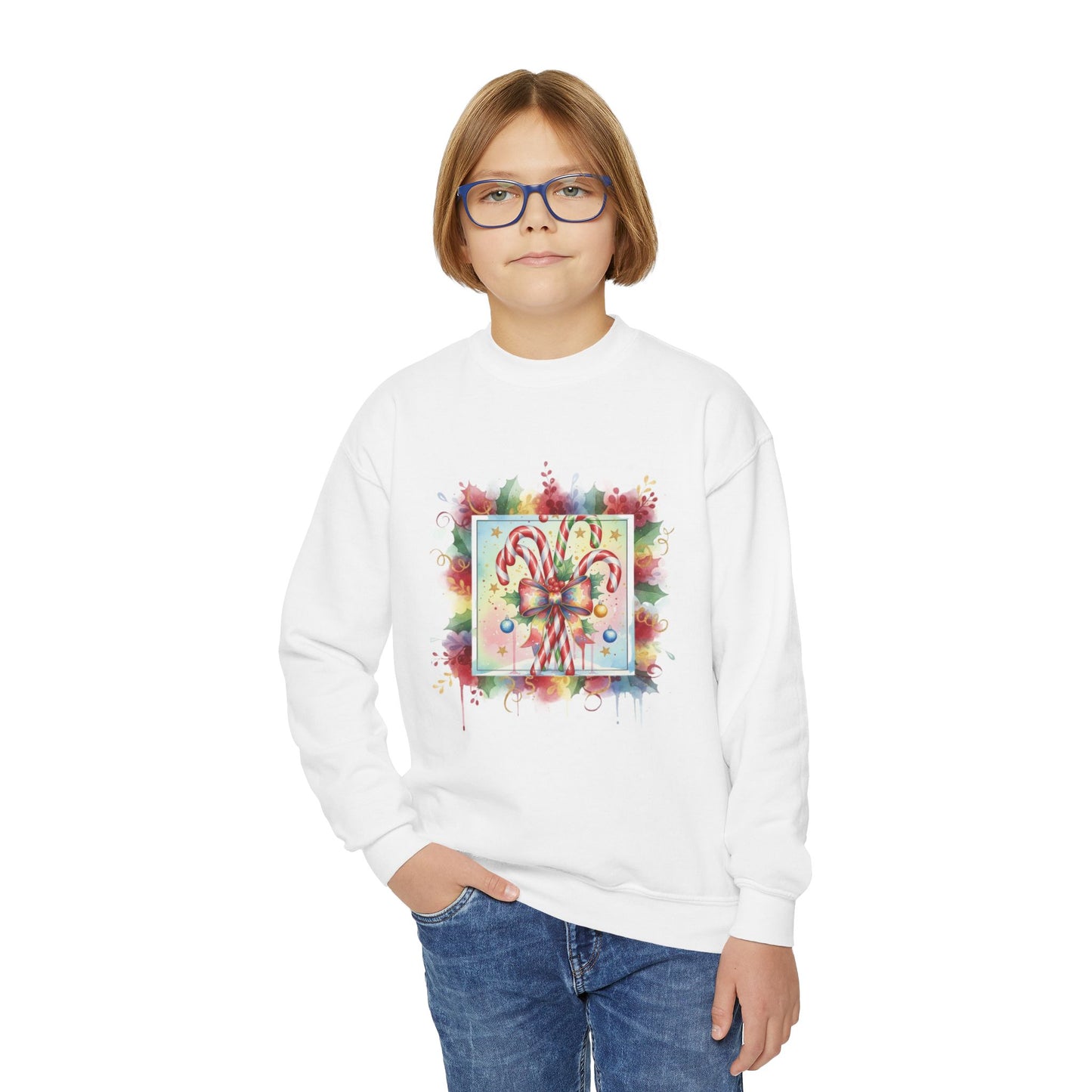 Candy Cane Youth Crewneck Sweatshirt - Festive Holiday Apparel