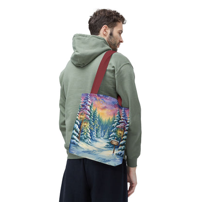 Enchanting Watercolor Winter Wonderland Tote Bag - Festive Holiday Gift & Everyday Carryall | 3 Sizes, Custom Handles