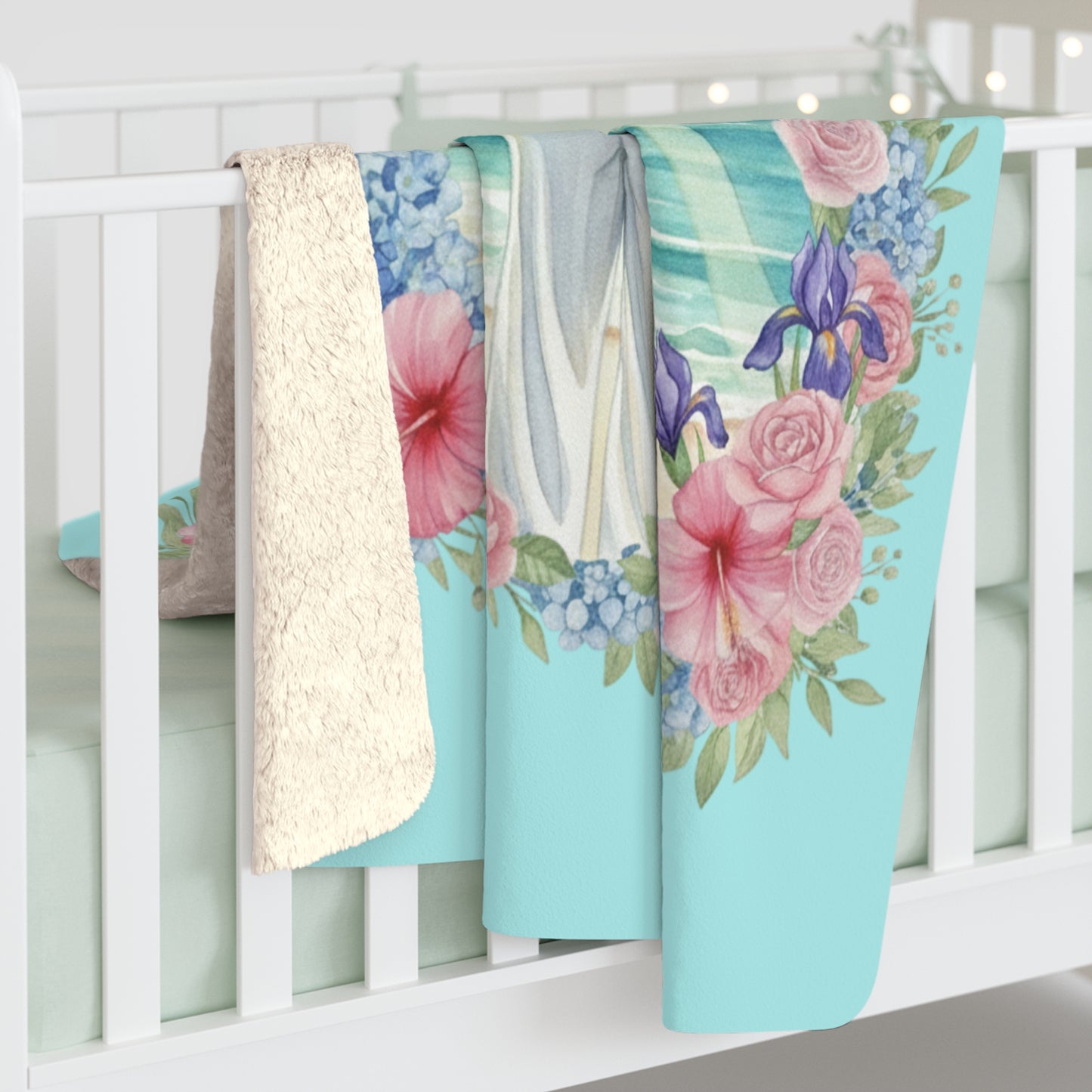 The Vivian - Inspirational Sherpa Fleece Blanket - Charismatic, Poised, Influential - Beach Floral Design