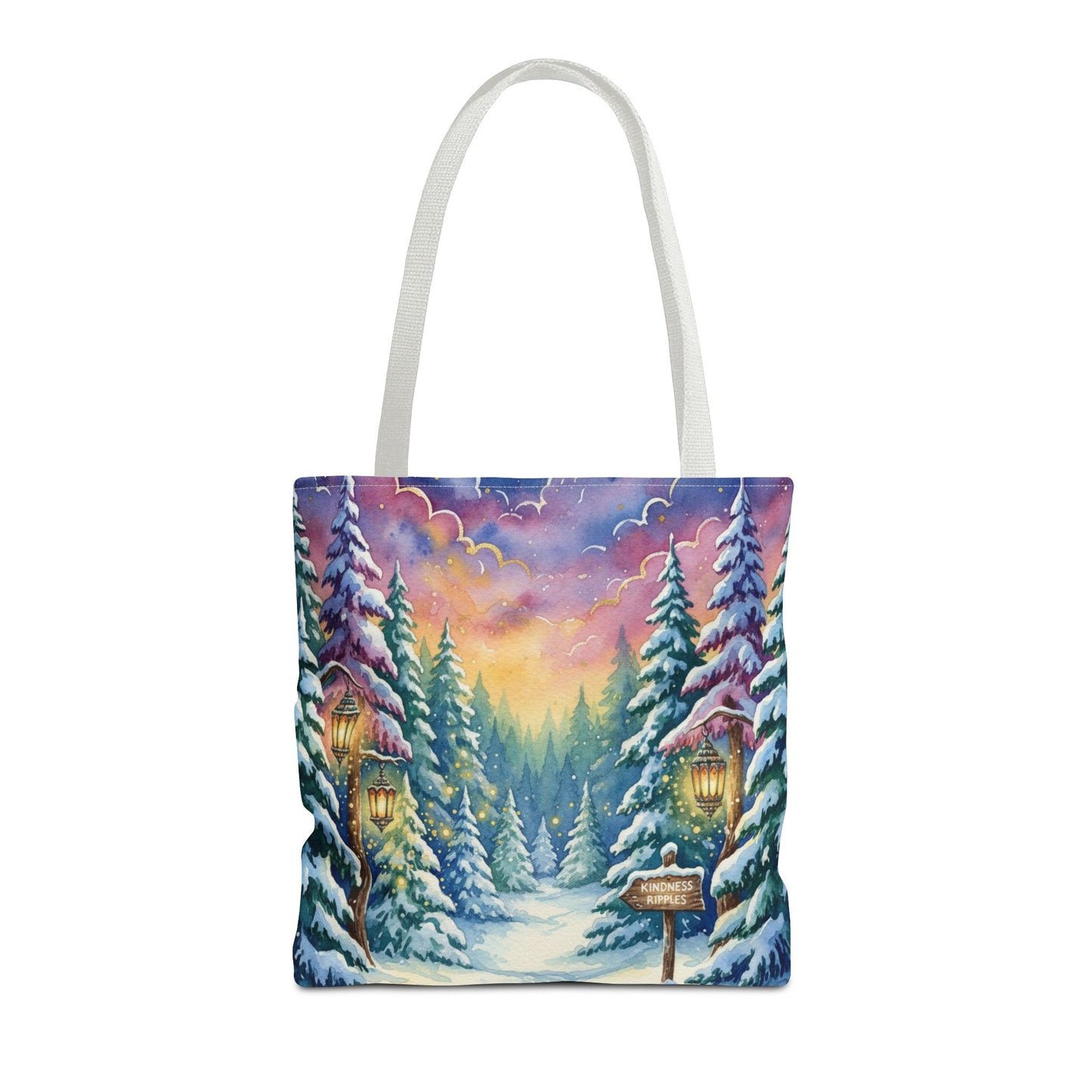 Enchanting Watercolor Winter Wonderland Tote Bag - Festive Holiday Gift & Everyday Carryall | 3 Sizes, Custom Handles