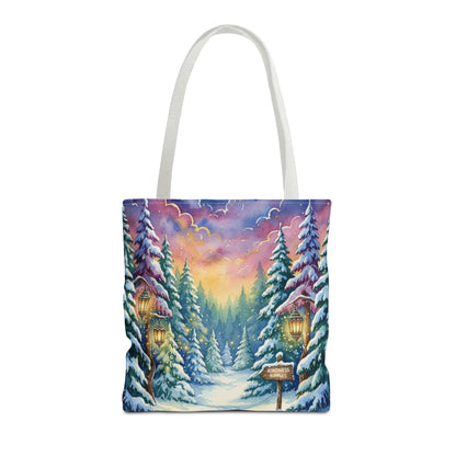 Enchanting Watercolor Winter Wonderland Tote Bag - Festive Holiday Gift & Everyday Carryall | 3 Sizes, Custom Handles